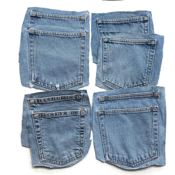 Denim Jeans Pockets for Repurposing - Set of 8 Pockets