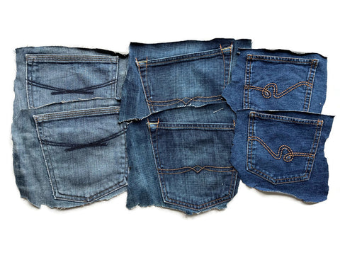 Denim Jeans Pockets for Repurposing - Set of 6 Pockets