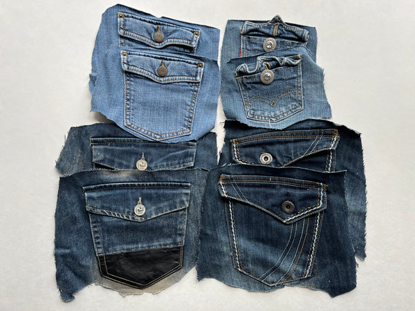 Denim Jeans Pockets for Repurposing - Set of 8 Pockets