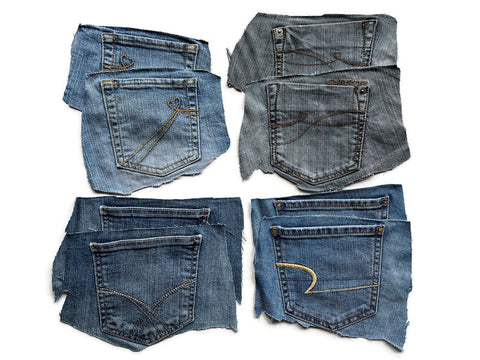 Denim Jeans Pockets for Repurposing - Set of 8 Pockets