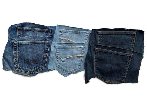 Denim Jeans Pockets for Repurposing - Set of 6 Pockets