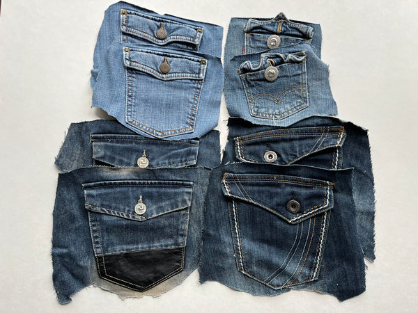 Denim Jeans Pockets for Repurposing - Set of 8 Pockets