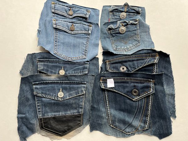 Denim Jeans Pockets for Repurposing - Set of 8 Pockets