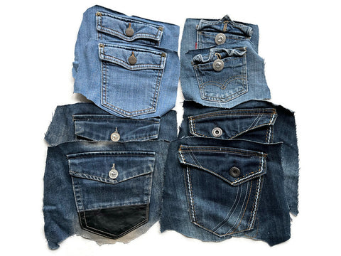 Denim Jeans Pockets for Repurposing - Set of 8 Pockets