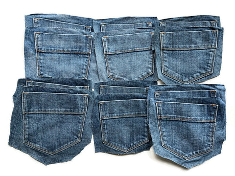 Denim Jeans Pockets for Repurposing - Set of 12 Pockets